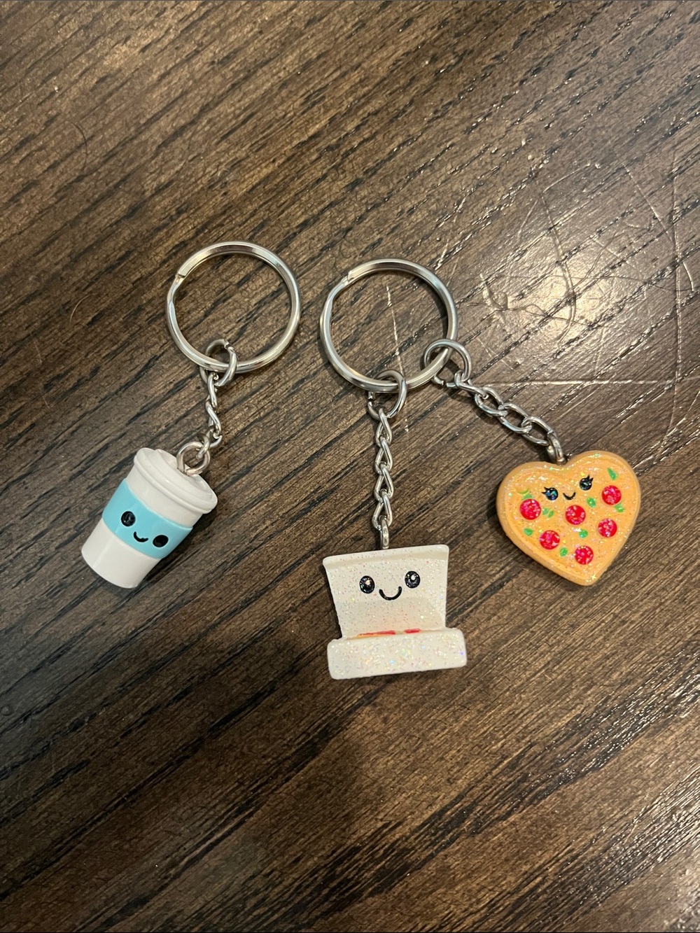 Cute Kawaii Food & Drink Keychain Set - White, Light Blue, Gold
